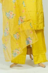 Mustard Color Dola Silk Embroidered Shirt with Bottom Pant and Print with Embroidered Organza Dupatta