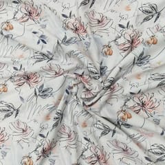 White With Black Shade Florals Printed Lycra Fabric