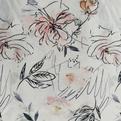 White With Black Shade Florals Printed Lycra Fabric