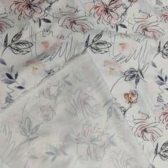 White With Black Shade Florals Printed Lycra Fabric