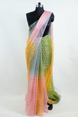 Multi Color Ombre Organza Embroidered Fabric