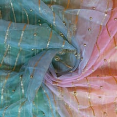 Multi Color Ombre Organza Embroidered Fabric