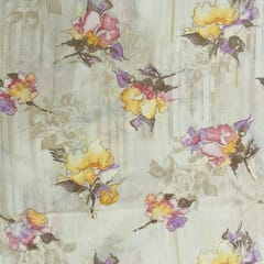 Multicolor Pink, Green Shade Florals Muslin Print Fabric