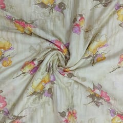 Multicolor Pink, Green Shade Florals Muslin Print Fabric