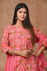 Baby Pink Color Cotton Printed Shirt with Cotton Printed Bottom and Chiffon Printed Dupatta