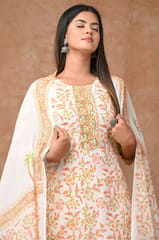 White Color Cotton Printed Shirt with Cotton Printed Bottom and Mal Cotton Printed Dupatta