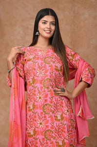 Baby Pink Color Cotton Printed Shirt with Cotton Printed Bottom and Chiffon Printed Dupatta