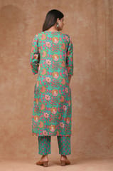 Sea Green Color Cotton Printed Shirt with Cotton Printed Bottom and Chiffon Printed Dupatta