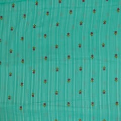 Firozi Color Cotton Embroidered Fabric