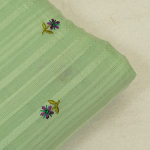 Green Color Cotton Embroidered Fabric