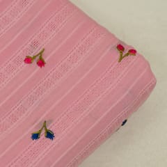 Pink Color Cotton Embroidered Fabric