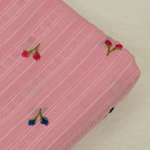 Pink Color Cotton Embroidered Fabric