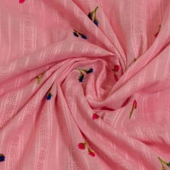 Pink Color Cotton Embroidered Fabric