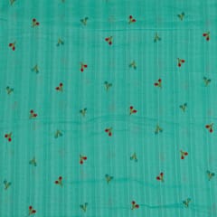 Firozi Color Cotton Embroidered Fabric