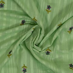 Green Color Cotton Embroidered Fabric