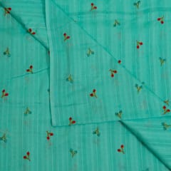 Firozi Color Cotton Embroidered Fabric