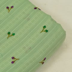 Green Color Cotton Embroidered Fabric