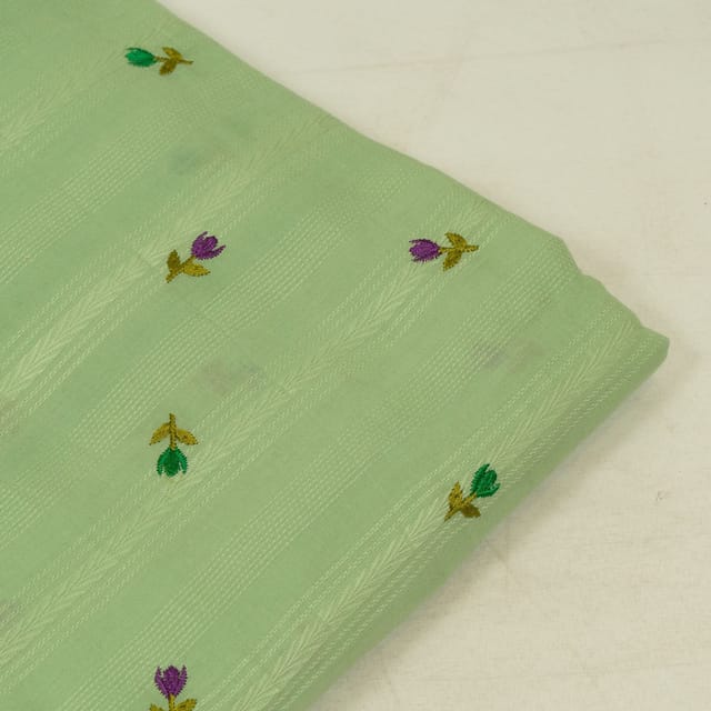 Green Color Cotton Embroidered Fabric