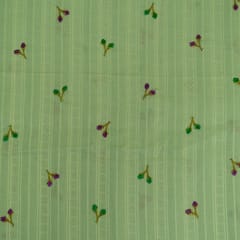 Green Color Cotton Embroidered Fabric