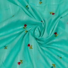 Firozi Color Cotton Embroidered Fabric