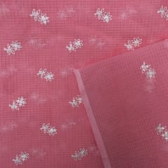 Pink Color Kota Doria Embroidered Fabric