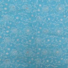 Firozi Color Kota Doria Embroidered Fabric