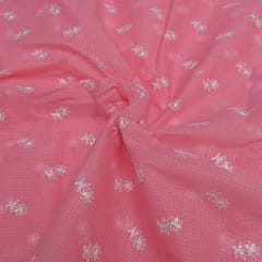 Pink Color Kota Doria Embroidered Fabric