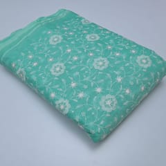 Green Color Kota Doria Embroidered Fabric