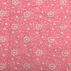 Pink Color Kota Doria Embroidered Fabric