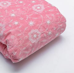 Pink Color Kota Doria Embroidered Fabric