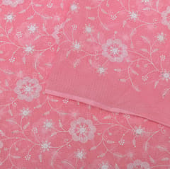 Pink Color Kota Doria Embroidered Fabric