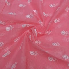 Pink Color Kota Doria Embroidered Fabric