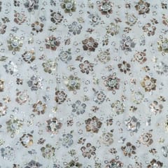 White Dyeable Georgette Sequins and Thread Embroidered Fabric (80Cm Piece)