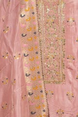 Onion Pink Color Dola Silk Embroidered Shirt with Bottom and Dola Silk Jacquard Dupatta