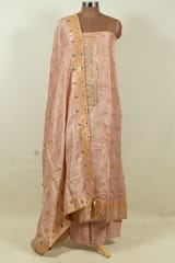 Peach Color Dola Silk Embroidered Shirt with Bottom and Dola Silk Jacquard Dupatta