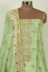 Pista Green Color Dola Silk Embroidered Shirt with Bottom and Dola Silk Jacquard Dupatta