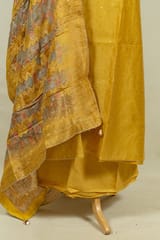 Yellow Color Chanderi Embroidered Shirt with Bottom and Banarasi Silk Printed Dupatta