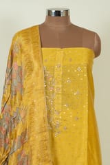 Yellow Color Chanderi Embroidered Shirt with Bottom and Banarasi Silk Printed Dupatta