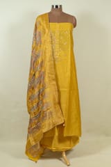 Yellow Color Chanderi Embroidered Shirt with Bottom and Banarasi Silk Printed Dupatta