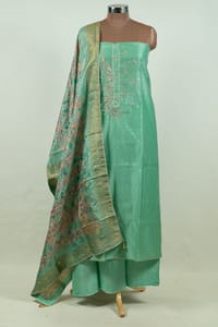 Sea Green Color Chanderi Embroidered Shirt with Bottom and Banarasi Silk Printed Dupatta