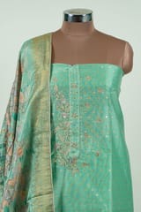 Sea Green Color Chanderi Embroidered Shirt with Bottom and Banarasi Silk Printed Dupatta