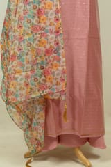 Onion Pink Color Chanderi Embroidered Shirt with Bottom and Organza Printed Dupatta