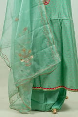 Sea Green Color Chanderi Embroidered Shirt with Bottom and Organza Embroidered Dupatta