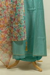 Firozi Color Chanderi Embroidered Shirt with Bottom and Organza Printed Dupatta