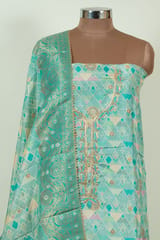 Firozi Color Banarasi Silk Print with Embroidered Shirt with Bottom and Printed Banarsi Silk Dupatta