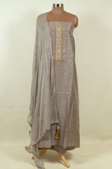 Grey Color Chanderi Embroidered Shirt with Bottom and Embroidered Chiffon Dupatta