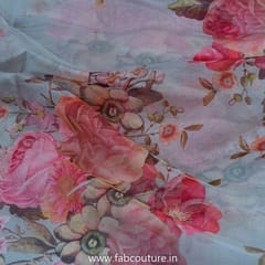 Light Grey Organza Digital Printed Fabric With Border (1Meter Piece)