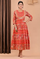 Red Color Printed Cotton Shirt with Chiffon Dupatta