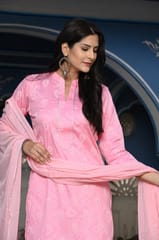 Pink Color Printed Jam Cotton Shirt with Cotton Bottom and Printed Chinon Chiffon Dupatta