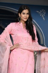 Pink Color Printed Jam Cotton Shirt with Cotton Bottom and Printed Chinon Chiffon Dupatta